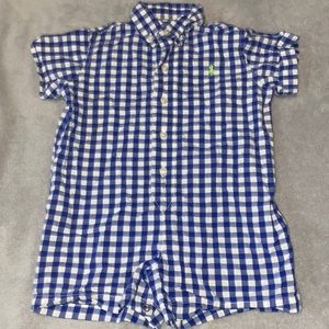 Ralph Lauren, 12 month, blue and white checkered one piece.